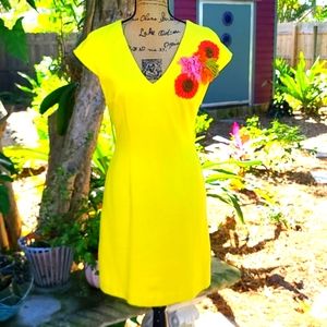 Trina Turk yellow flower embellished knit fit & flare, size 2